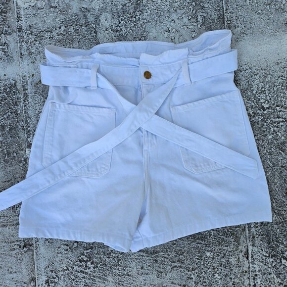 Zara Women Shorts With Fabric Belt White Cotton Short Shorts Size 8US 40EU - Picture 4 of 9